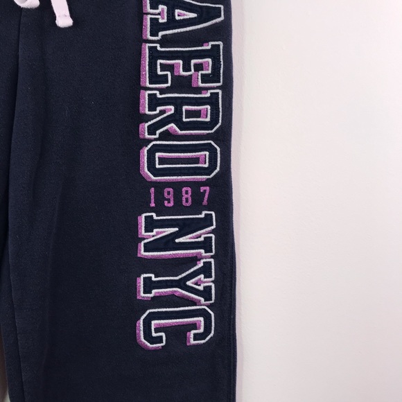 Aeropostale Navy Blue Graphic Tapered Sweat Pants - Picture 2 of 5